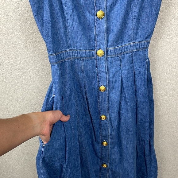 New L’Agence Denim Pleated Esmeralda Dress Button Front Blue Jean Stokes Sz 6 - Picture 6 of 16